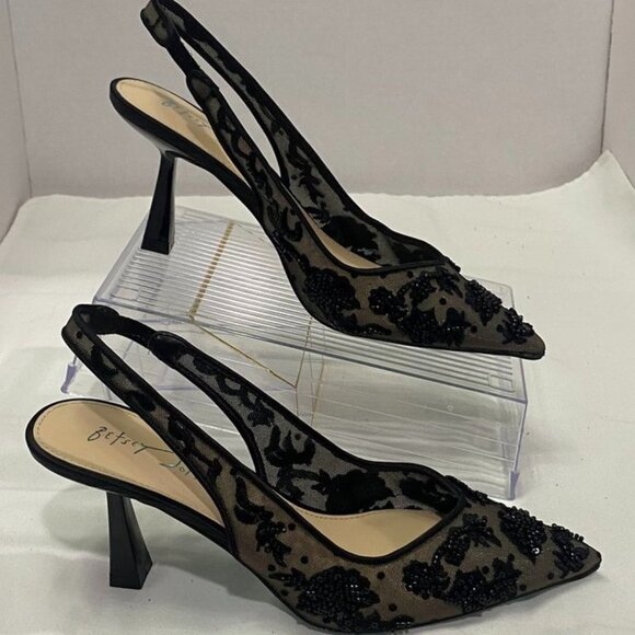 Betsey Johnson SB-Nikki Black Mesh Beaded Slingback Heels Size 6M - Picture 1 of 15